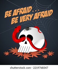 halloween skull and snake greetings design template vector, illustration