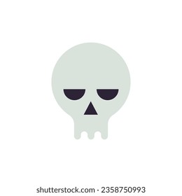 Halloween skull spooky comic cartoon character minimalist kids icon vector flat illustration. Sad human skeleton bone head with eyes nose and teeth evil horror symbol scary gothic cute face expression