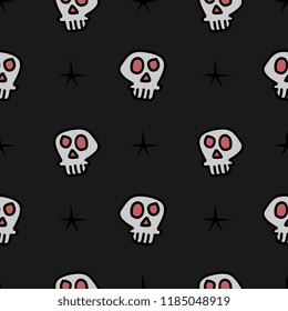 Halloween skull and star in the dark seamless pattern. vector illustration for fashion textile print and wrapping with festive design.