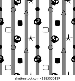 Halloween skull star and geometric seamless pattern. vector illustration for fashion textile print and wrapping with festive design.