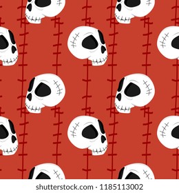 Halloween skull with stitch wound background seamless pattern. vector illustration for fashion textile print and wrapping with festive design.