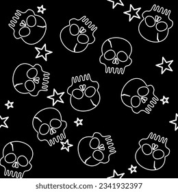 Halloween skull Vectors. Halloween seamless pattern. Skeleton Skull of death. Skull pattern with star and bat .