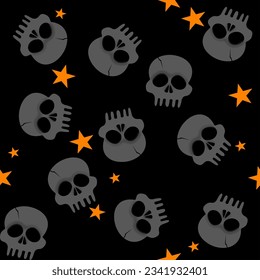 Halloween skull Vectors. Halloween seamless pattern. Skeleton Skull of death. Skull pattern with star and bat .