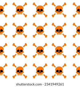 Halloween skull Vectors. Halloween seamless pattern. Skeleton Skull of Death. Orange color Skull pattern. Isolate on white background