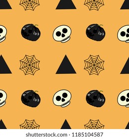 Halloween skull web spider and dark pumpkin seamless pattern. vector illustration for fashion textile print and wrapping with festive design.