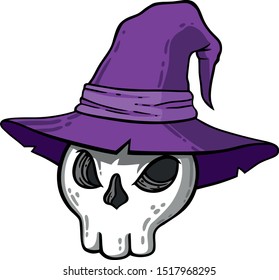 halloween skull in witch hat