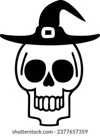 halloween skull with a witch hat icon