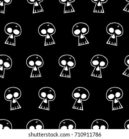 Halloween Skulls - Hand Drawn Doodle Seamless Pattern / Background. Vector Illustration