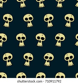 Halloween Skulls - Hand Drawn Doodle Seamless Pattern / Background. Vector Illustration