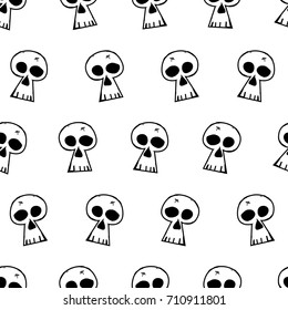 Halloween Skulls - Hand Drawn Doodle Seamless Pattern / Background. Vector Illustration