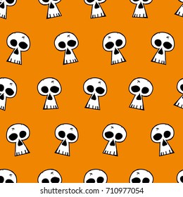 Halloween Skulls - Hand Drawn Doodle Seamless Pattern / Background. Vector Illustration