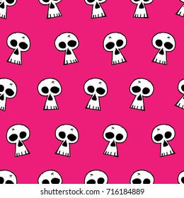 Halloween Skulls - Hand Drawn Doodle Seamless Pattern / Background. Vector Illustration