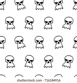 Halloween Skulls - Hand Drawn Doodle Seamless Pattern / Background. Vector Illustration