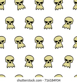 Halloween Skulls - Hand Drawn Doodle Seamless Pattern / Background. Vector Illustration