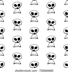 Halloween Skulls - Hand Drawn Doodle Seamless Pattern / Background. Vector Illustration