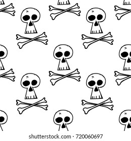 Halloween Skulls - Hand Drawn Doodle Seamless Pattern / Background. Vector Illustration