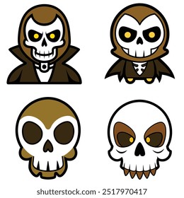 Halloween skulls mascot vector clipart on white background