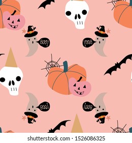 halloween skulls and pumpkins seamless pattern