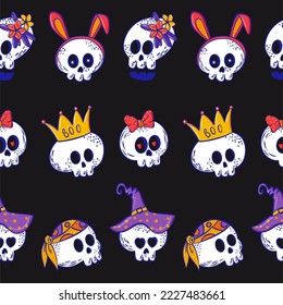 Halloween Skulls Vector Seamless Horizontal Borders Set