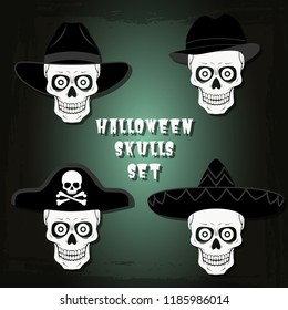 Halloween skulls vector set