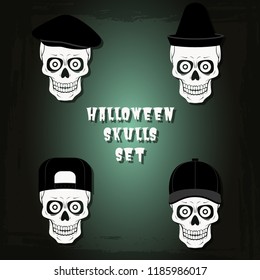 Halloween skulls vector set