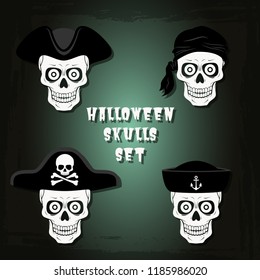 Halloween skulls vector set pirates