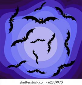 Halloween sky with moon and bats