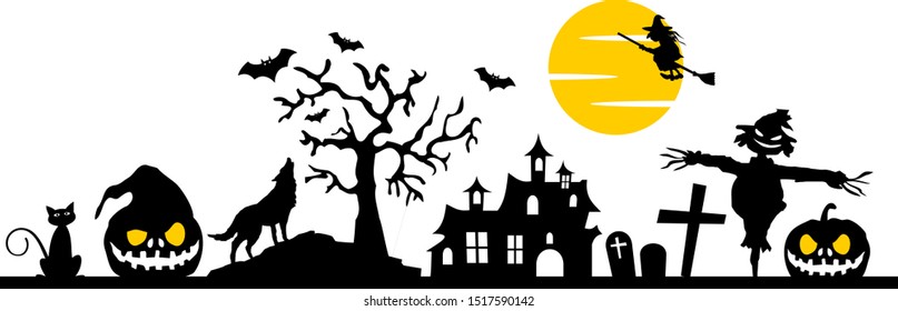 Halloween Skyline Silhouette Landscape Vector