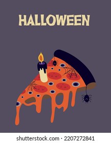 Halloween Slice de Pizza Pepperoni y Web, Spider con una Vela.