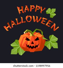 Halloween slogan with jack o lantern pumpkin in low-poly style