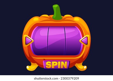 Halloween slot machine, button rotation. 2D game asset. Halloween Bonus Popup