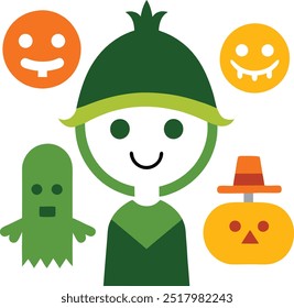 Halloween smile costumes witches ghosts zombies vector on white background