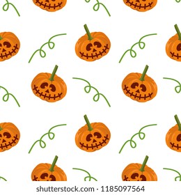 Halloween smile pumpkin and ghost random seamless pattern. vector illustration for fashion textile print and wrapping with festive design.