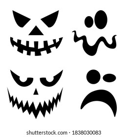 Halloween smiles set. Scary and funny faces of Halloween pumpkin or ghost . Vector illustration