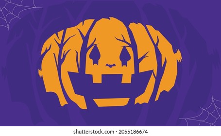 HALLOWEEN SMILING PUMPKIN FOREST SILHOUETTE 