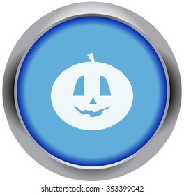 Halloween smiling pumpkin icon on colorful metallic round background