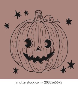Halloween smiling pumpkin on boho pinky brown background