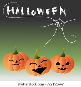 Halloween smiling pumpkin spooky with spider web background, Vector illustrator 