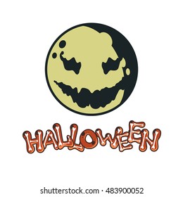 Halloween smily moon on white background