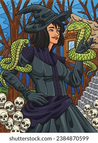 Halloween Snake Tamer Colored Cartoon Illustration