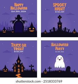 Halloween, social media design, 4 Set banner halloween social media post template