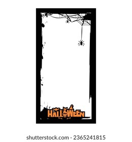 Halloween social media frame art or border template with spider web grungy background