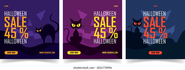 Halloween social media post banner design. Happy Halloween banner or party invitation background. Vector illustration. invitation card. Halloween sale fashion banner. Halloween trick or treat poster.