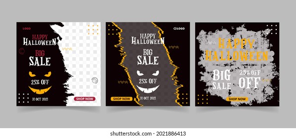 Halloween social media post banner design. Happy Halloween banner or party invitation background. Vector illustration. invitation card. Halloween sale fashion banner. Halloween trick or treat poster. 