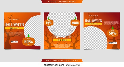 Halloween social media post sale template design. Very suitable for banner, poster, flyer, advertising, etc.