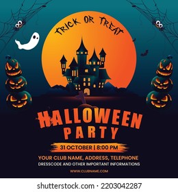 Halloween Social Media Post Scary Halloween Party Invitation Ghost Dance Party With Scary Pumpkins Full Moon Zombie Party Trick Or Treat Candies Flyer Template Vector Illustration For Fun Costume 