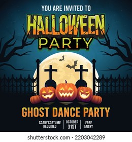 Halloween Social Media Post Scary Halloween Party Invitation Ghost Dance Party With Scary Pumpkins Full Moon Zombie Party Trick Or Treat Candies Flyer Template Vector Illustration For Fun Costume 