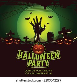 Halloween Social Media Post Scary Halloween Party Invitation Ghost Dance Party with Scary Pumpkins Full Moon Zombie Party Trick or Treat Candies Flyer Template Vector Illustration for Fun Costume 