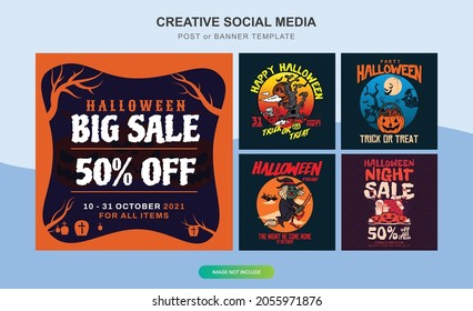Halloween social media post set. Perfect for social media posts, background, and web banner internet ads. Halloween Design Elements.