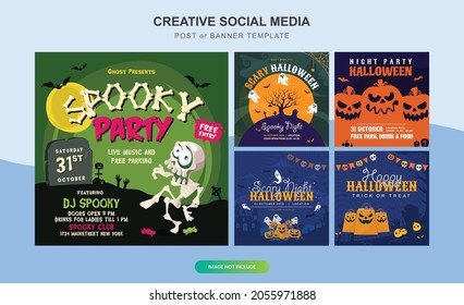 Halloween social media post set. Perfect for social media posts, background, and web banner internet ads. Halloween Design Elements.